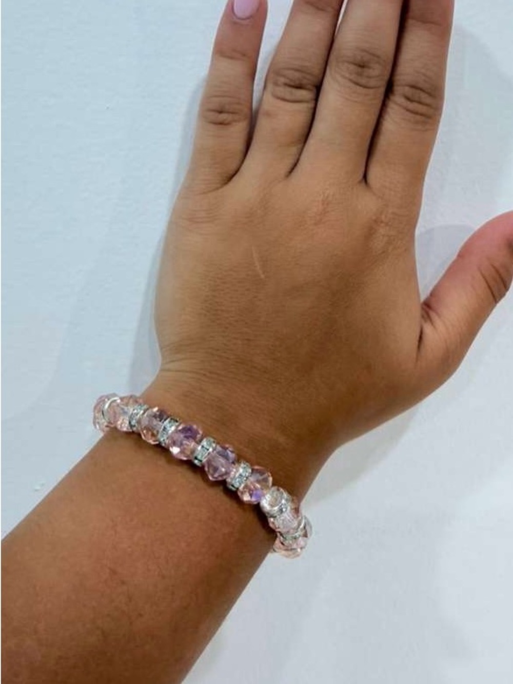 Crystal stackable Bracelet - Light Pink and Iridescent